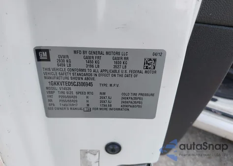 2012 GMC Acadia Denali from USA, damaged, VIN 1GKKVTED5CJ306945